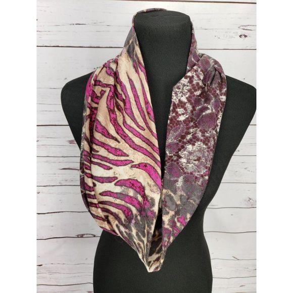 Notations Pink Violet Purple Animal Print Reversible Infinity Scarf - Picture 7 of 8